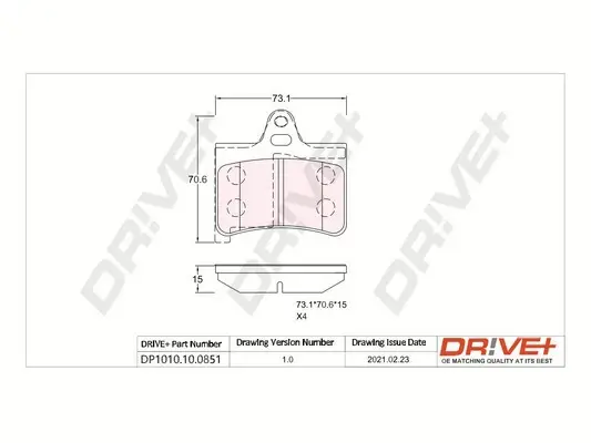 Drive+ - Гальмівні колодки до дисків DR!VE+ DP1010.10.0851 (фото 1)