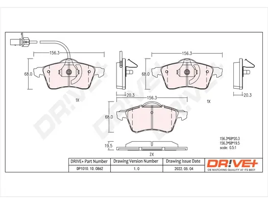 Drive+ - Гальмівні колодки до дисків DR!VE+ DP1010.10.0862 (фото 1)