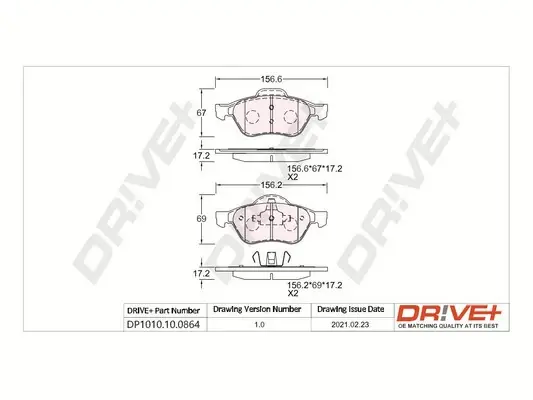 Drive+ - Гальмівні колодки до дисків DR!VE+ DP1010.10.0864 (фото 1)