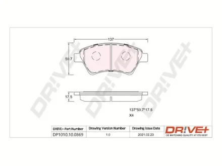 Drive+ - Гальмівні колодки до дисків DR!VE+ DP1010.10.0869
