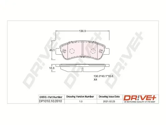 Drive+ - Гальмівні колодки до дисків DR!VE+ DP1010.10.0910 (фото 1)