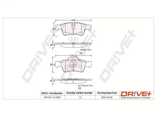 Drive+ - Гальмівні колодки до дисків DR!VE+ DP1010.10.0920 (фото 1)
