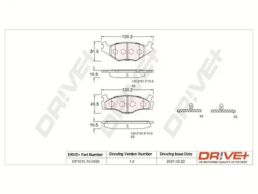 Drive+ - Гальмівні колодки до дисків DR!VE+ DP1010.10.0938 (фото 1)