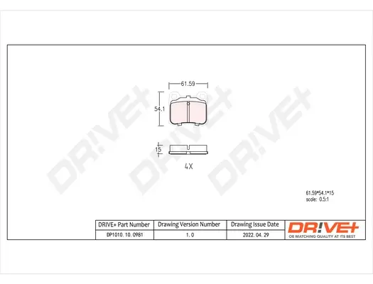 Drive+ - Гальмівні колодки до дисків DR!VE+ DP1010.10.0981 (фото 1)