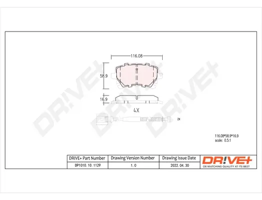 Drive+ - Гальмівні колодки до дисків DR!VE+ DP1010.10.1129 (фото 1)