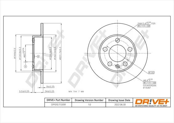 Drive+ - Гальмівний диск (кратно 2) DR!VE+ DP1010.11.0091 (фото 1)