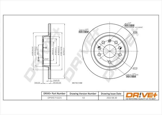 Drive+ - Гальмівний диск (кратно 2) DR!VE+ DP1010.11.0225 (фото 1)