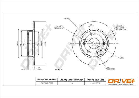 Drive+ - Гальмівний диск (кратно 2) DR!VE+ DP1010.11.0273 (фото 1)
