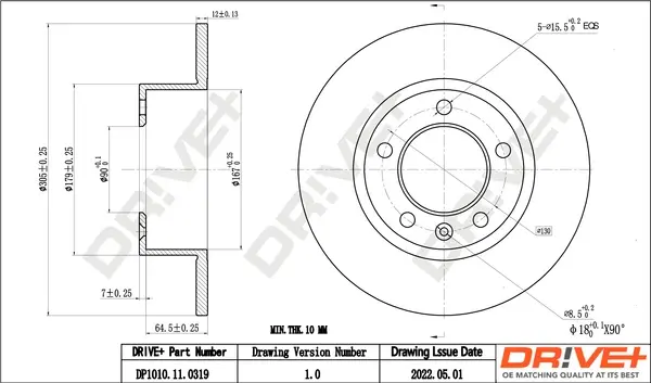 Drive+ - Гальмівний диск (кратно 2) DR!VE+ DP1010.11.0319 (фото 1)