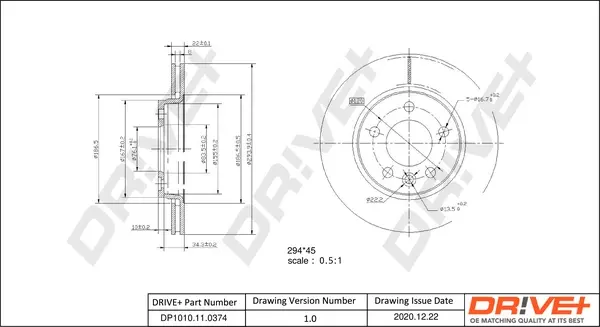 Drive+ - Гальмівний диск (кратно 2) DR!VE+ DP1010.11.0374 (фото 1)