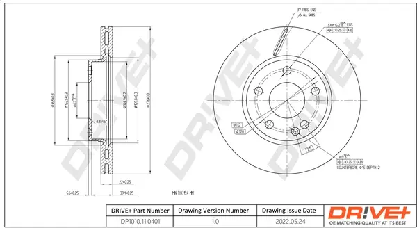 Drive+ - Гальмівний диск (кратно 2) DR!VE+ DP1010.11.0401 (фото 1)