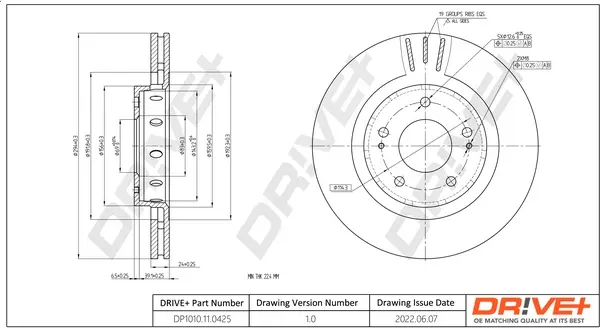 Drive+ - Гальмівний диск (кратно 2) DR!VE+ DP1010.11.0425 (фото 1)