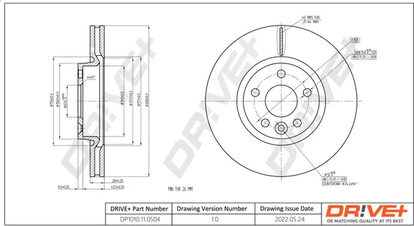 Drive+ - Гальмівний диск DR!VE+ DP1010.11.0504 (фото 1)