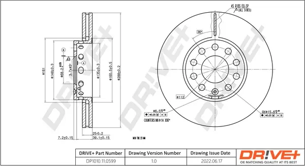 Drive+ - Гальмівний диск (кратно 2) DR!VE+ DP1010.11.0599 (фото 1)