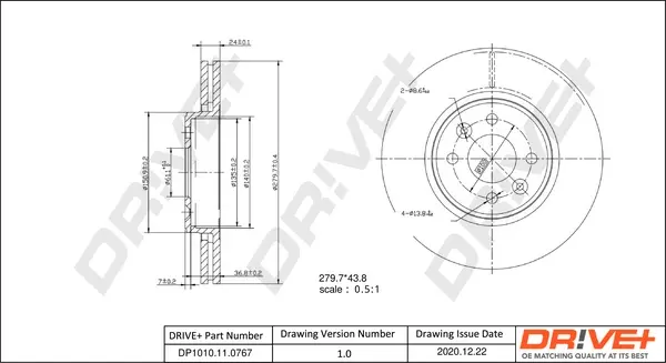 Drive+ - Гальмівний диск (кратно 2) DR!VE+ DP1010.11.0767 (фото 1)