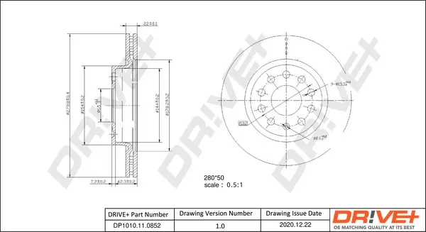 Drive+ - Гальмівний диск (кратно 2) DR!VE+ DP1010.11.0852 (фото 1)