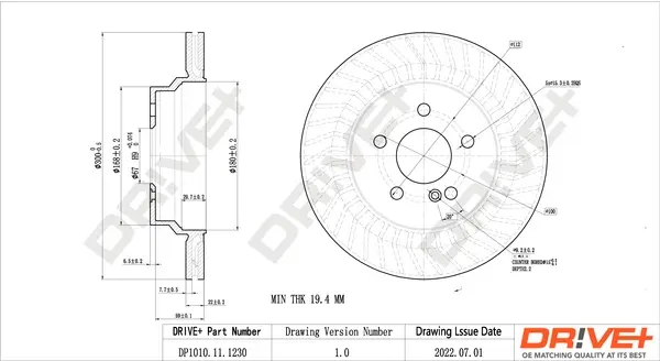 Drive+ - Гальмівний диск (кратно 2) DR!VE+ DP1010.11.1230 (фото 1)