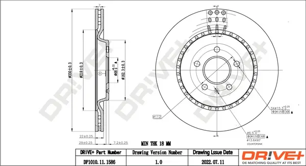 Drive+ - Гальмівний диск (кратно 2) DR!VE+ DP1010.11.1586 (фото 1)