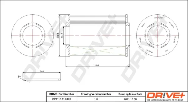 Drive+ Фільтр оливи (аналог WL7462) DR!VE+ DP1110.11.0176 (фото 1)