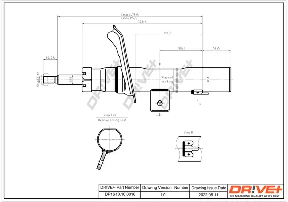Drive+ Амортизатор (передній) Citroen Berlingo/Peugeot Partner 02- (R) (Газ) DR!VE+ DP1610.10.0016 (фото 1)