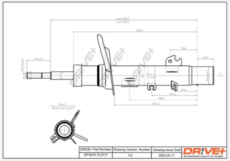Drive+ Амортизатор (передній) Peugeot 207/Citroen C3 1.4/1.6HDi/VTi 06- (L) (Gas) DR!VE+ DP1610.10.0177