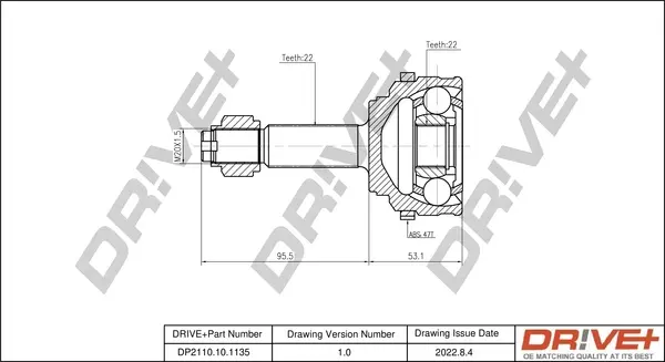 Drive+ Шарнір рівних кутових швидкостей (ШРУС) DR!VE+ DP2110.10.1135 (фото 1)