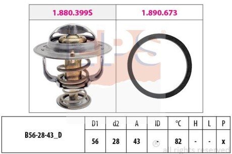 Термостат Lexus GS/LS 4.0 RX 3.0 97- Mitsubishi Galant/Grandis/OutlanderToyota Avensis/Corolla/Camry 00- EPS 1.880.683