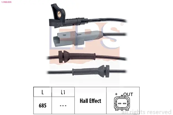Датчик ABS перед. CITROEN C4, C4 I, C4 II, DS4, DS5 PEUGEOT 3008, 307, 307 CC, 307 SW, 308, 308 CC, 308 SW, 5008, RCZ 1.2-2.0DH 08.00- EPS 1.960.035 (фото 1)