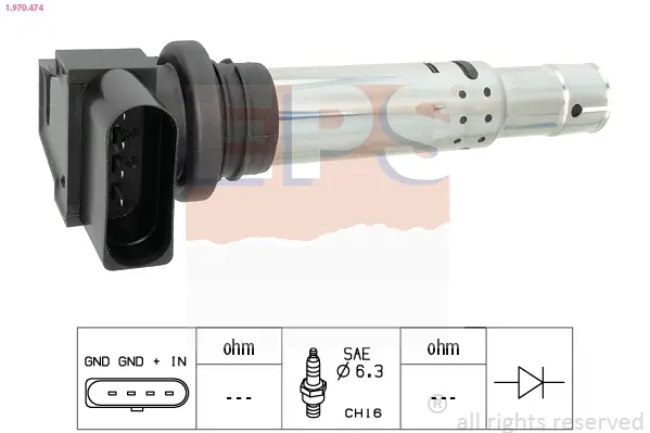 Котушка запалювання VW Caddy III/Passat/Polo/Skoda Fabia/Octavia/SuperB ll/Rapid 1.2-1.6TSI 04- EPS 1.970.474 (фото 1)