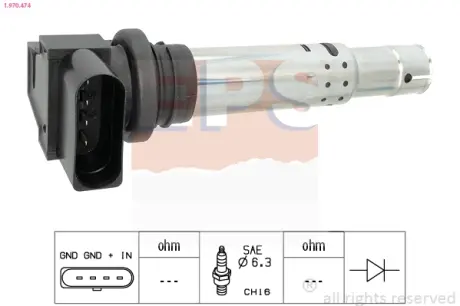 Котушка запалювання VW Caddy III/Passat/Polo/Skoda Fabia/Octavia/SuperB ll/Rapid 1.2-1.6TSI 04- EPS 1.970.474