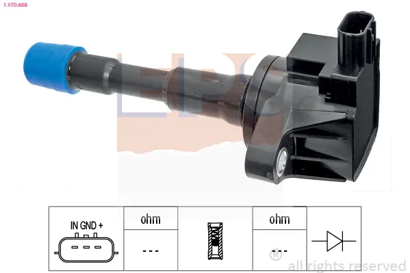 Котушка запалювання задня Honda City, Civic, Jazz 02- EPS 1.970.608 (фото 1)