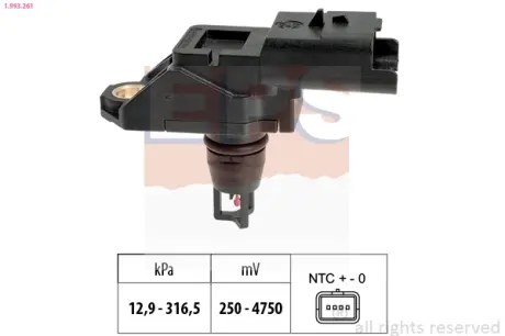 Датчик тиску повітря Berlingo/Partner 1.6 HDi 10-/Scudo/Jumpy/Expert 2.0 HDi 10- EPS 1.993.261