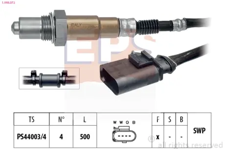 Лямбда -зонд (до каталізатора) Audi A3 1.6 03-13/Skoda Fabia 1.2 03-14/VW Caddy 1.4/1.6 04-15 EPS 1.998.072