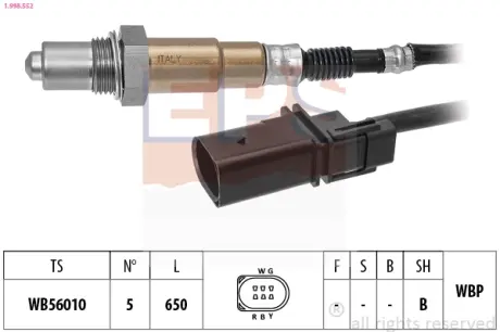 VW Лямбда-зонд CADDY 10-, GOLF VI 1.6 08-, AUDI Q3 2.0 TDI quattro 14-18, SEAT IBIZA V 1.6 TDI 17-, SKODA KODIAQ 2.0 18- EPS 1.998.552