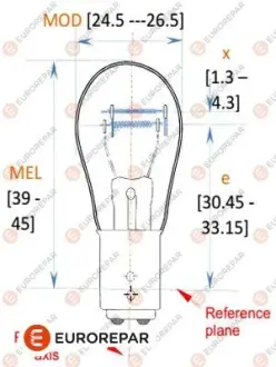 Лампа розжарювання P21/5W 12V 21/5W EUROREPAR 1616431380
