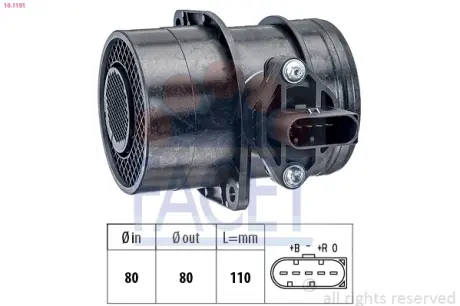 Витратомір повітря Caddy 2.0TDI 07-10/LT 2.8TDI/T5 2.5TDI 03- (10.1191) Facet FACET 101191