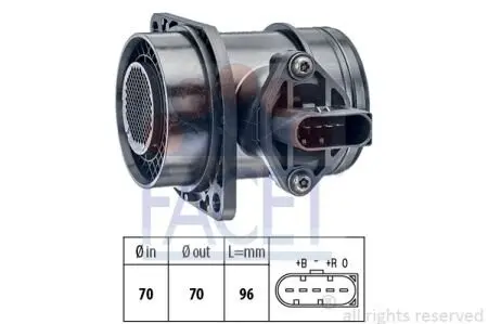 Витратомір повітря (5 конт.) VW T4/ LT II 1.9D/2.5D 95-06 (L=96) (10.1325) Facet FACET 101325