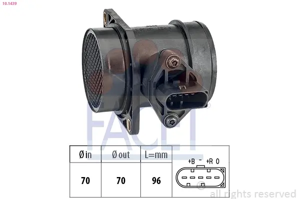 Витратомір повітря (5конт.) AUDI A4/ A6/SKODA OCTAVIA 1.6/1.8T 96-10 FACET 10.1439 (фото 1)