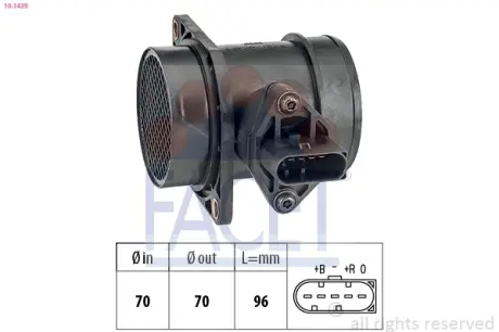 Расходомер воздуха (5конт.) AUDI A4/ A6/SKODA OCTAVIA 1.6/1.8T 96-10 FACET 10.1439