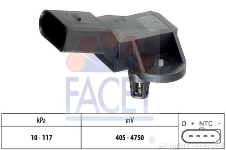 Датчик тиску наддуву A4/A6/ Fabia/Octavia/Roomster/ Caddy/Golf/T4 1.0-4.2 98- FACET 10.3090 (фото 1)