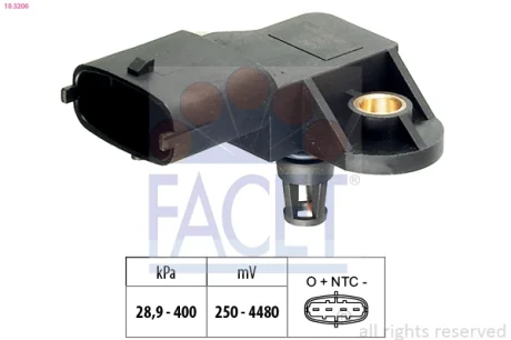 Датчик тиску наддуву (MAP) Fiat Doblo, 500X (10-)/Jeep Cherokee (15-) 2.2 CRD/Opel Combo D, Insignia A (10.3206) FACET 103206