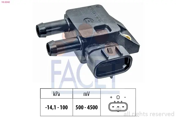 Датчик тиску вихлопних газів Hyundai Santa Fe, Tucson, Elantra (11-)/KIA Sportage, Sorento, Ceed (09-) 1.4-2.5 CRDi Facet FACET 103342 (фото 1)