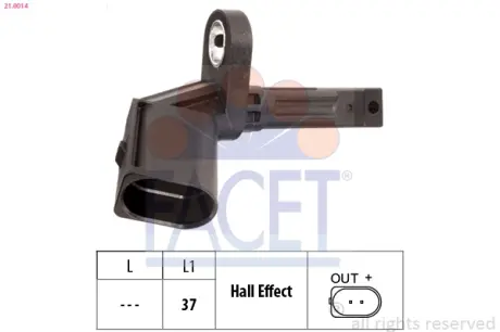 Датчик ABS (передній лівий) Audi A4,A5,A6,A7,A8,Q5, R8/VW PHAETON 02- Facet FACET 21.0014
