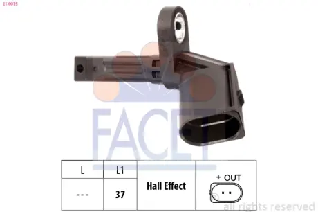 Датчик ABS (передній правий, задній лівий) Audi A4, A5, A6, A7, Q5 (07-) Facet FACET 21.0015