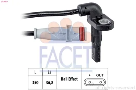 Датчик ABS Opel Astra H, J (05-), Insignia A (08-) (21.0059) Facet FACET 210059