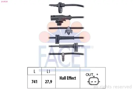 Датчик ABS передній Ford Courier 14->  FACET 21.0124