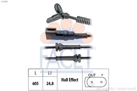 Датчик ABS перед. Connect 02- Facet FACET 21.0152