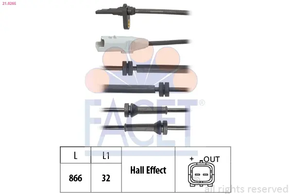 Датчик ABS (передній) Opel Grandland (17-)/Peugeot 3008, 5008 (16-) (21.0265) Facet FACET 210265 (фото 1)