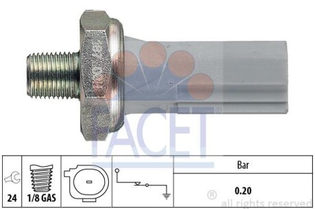 Датчик тиску оливи (0,2bar/1 конт./сірий) Lancer 08-/ASX/Outlander 06-/Smart 07- FACET 7.0187