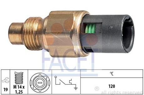 Датчик включения вентилятора к/120°C) RENAULT 19 88-95/KANGOO 97-08 1.4i/TRAFIC 89-97 2.2 FACET 7.4048